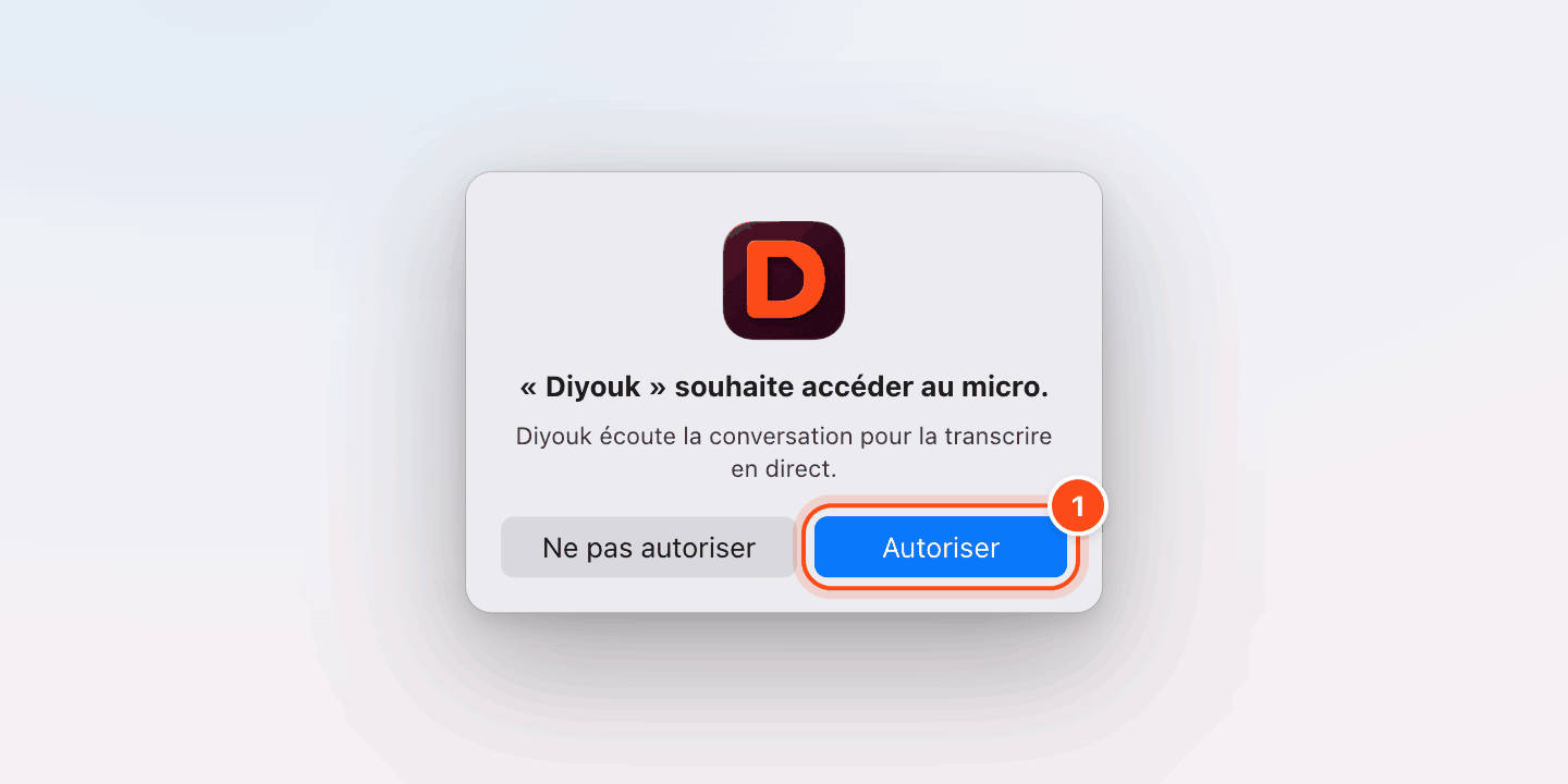 La fenêtre de macOS « “Diyouk” souhaite accéder au micro » : le bouton Autoriser est entouré en orange.